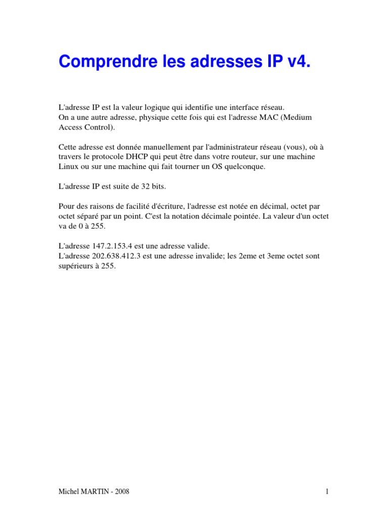 IPV4 Tuto PDF | PDF | Adresse IP | Protocole sur la couche réseau