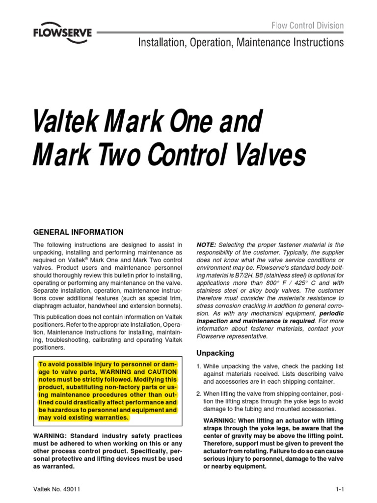 Valtek MK1 IOM PDF Valve Actuator