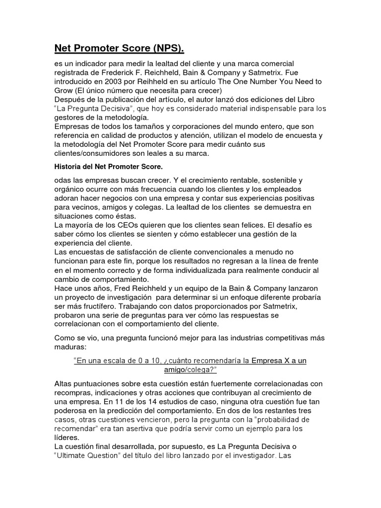 Net Promoter Score & Indice de Compromiso Del Consumidor | PDF ...