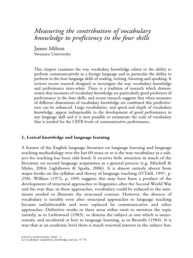 Vocabulary's Role in Language Proficiency | PDF | Vocabulary | Language ...