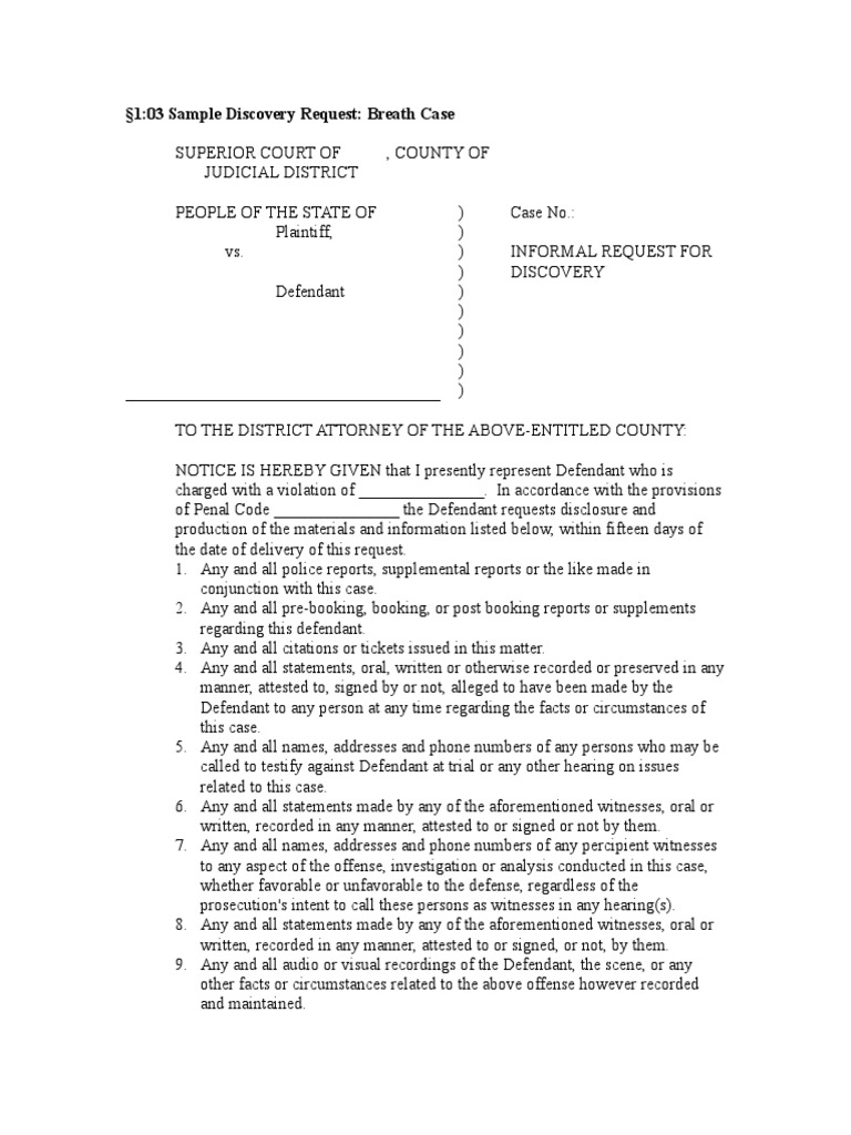 1:03 Sample Discovery Request: Breath Case | Download Free PDF ...