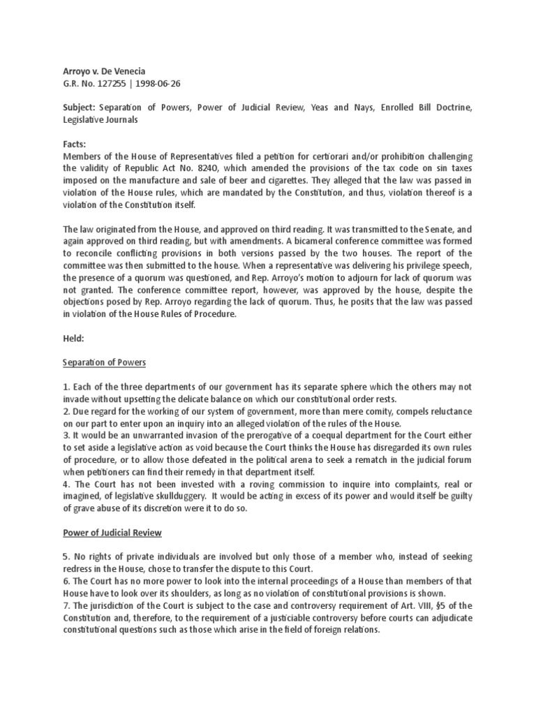 Consti arroyo vs de venecia 277 scra 268 1997 pdf united states