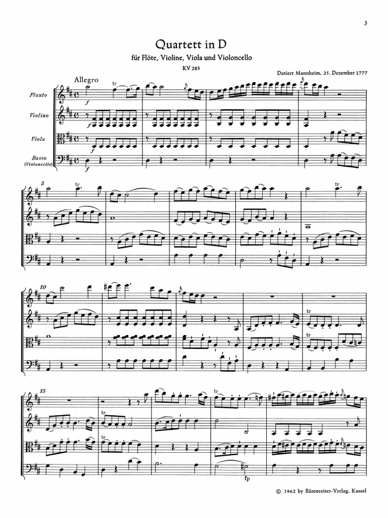 Mozart. Cuarteto Con Flauta, en Re Mayor, KV 285 PDF
