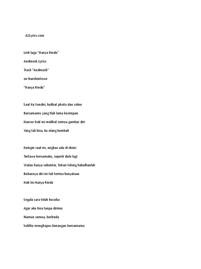 Lirik Hanya Rindu Pdf
