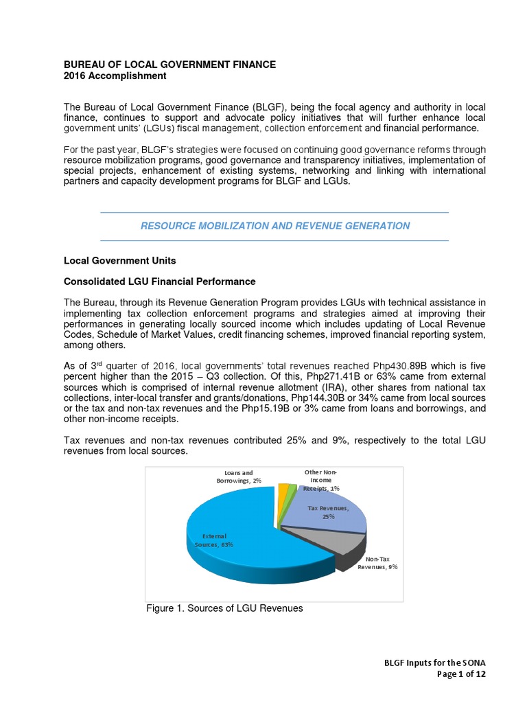 Bureau of Local Government Finance 2016 Accomplishment: Resource ...