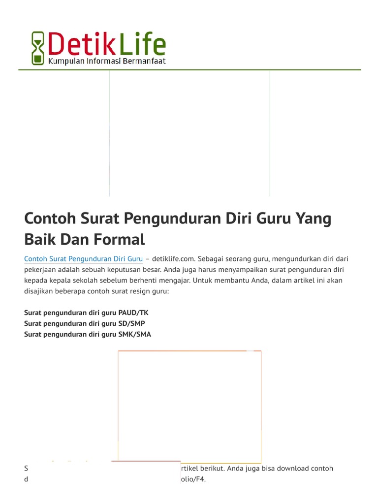 Contoh Surat Pengunduran Diri Guru Yang Baik Dan Formal