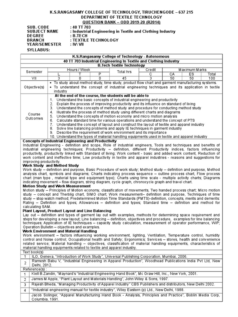 B.Tech Textile IE Question Bank | PDF | Industrial Engineering | Time