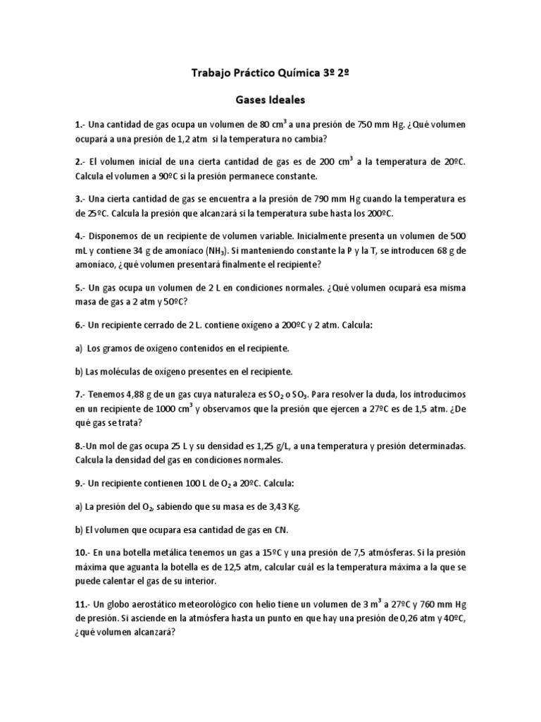 Problemas de Gases Ideales en Química | PDF | Gases | Mole (Unidad)
