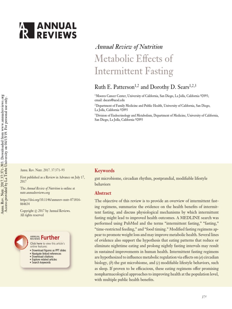 Metabolic Effects of Intermittent Fasting Annual Review of Nutrition