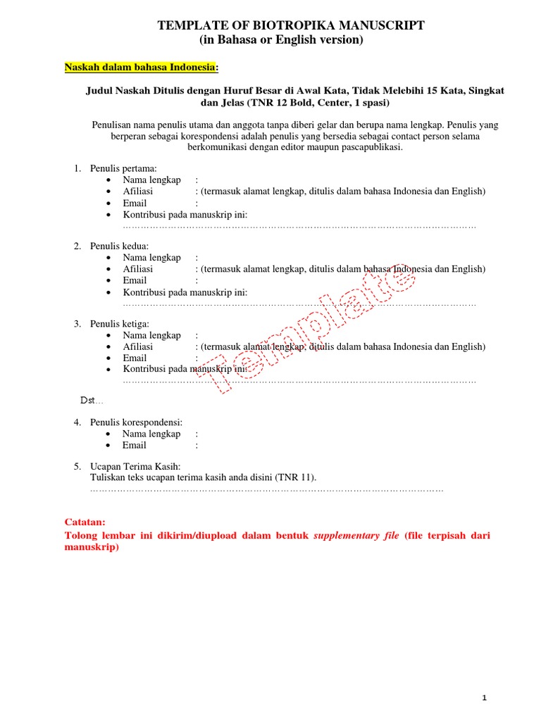 TEMPLATE OF BIOTROPIKA MANUSCRIPT - Newest 2018b | PDF | Sains & Matematika
