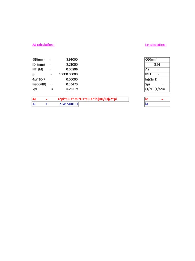 AL Calculation with 4π×10^-7 | PDF