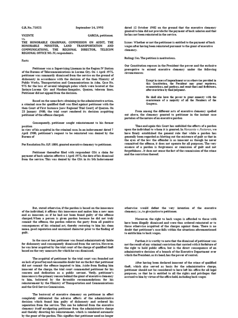 Garcia V COA Digest PDF Pardon Crime & Violence