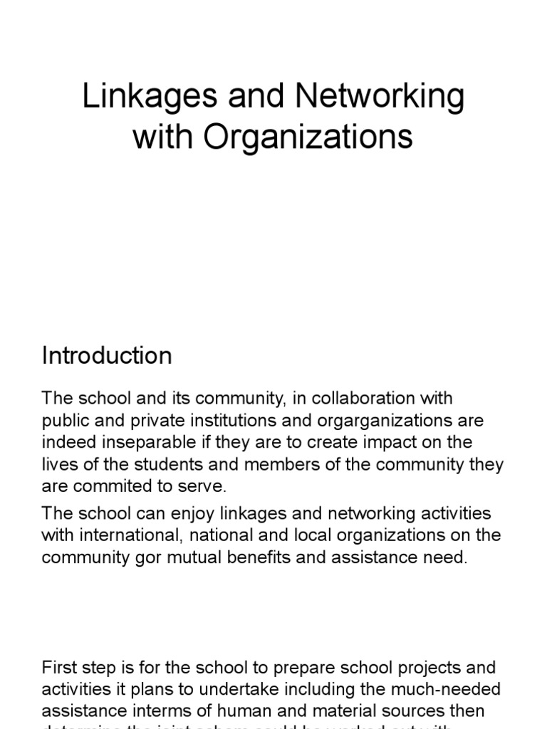 Linkages and Networking With Organizations PDF