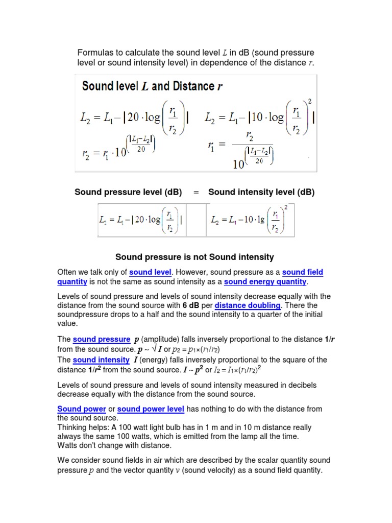 Calculating Sound Levels in Decibels Based on Distance from Source and