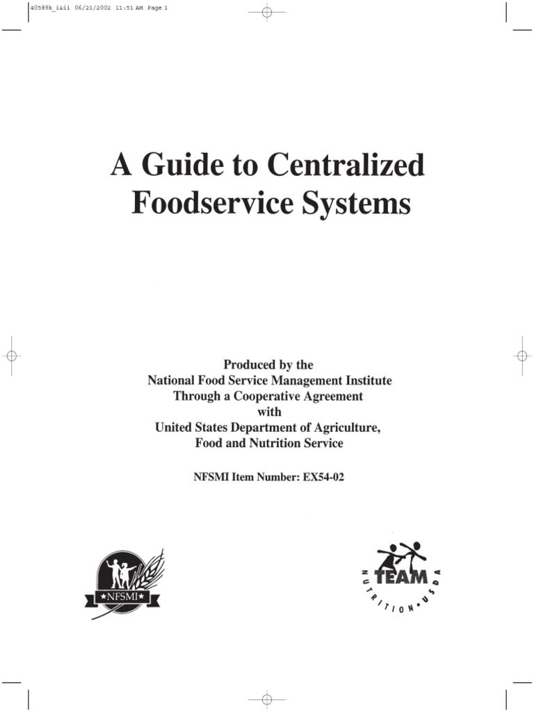 A Guide To Centralized Food Service Systems PDF Foodservice Foods