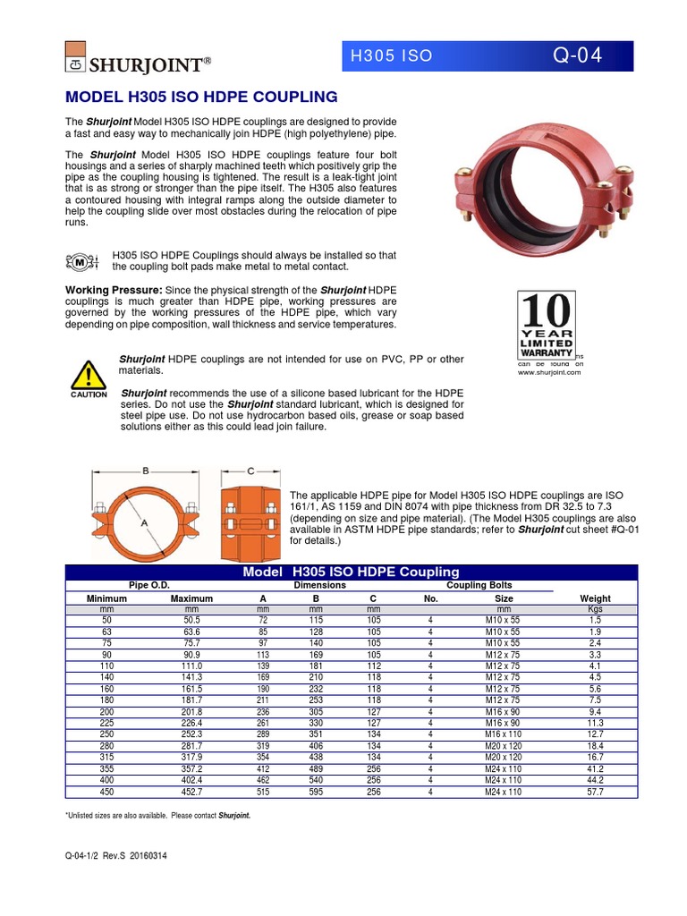 Q-04 Model h305 Iso Hdpe Coupling | PDF | Pipe (Fluid