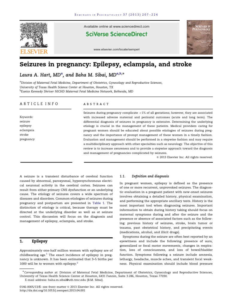 Seizures in Pregnancy Epilepsy, Eclampsia, and Stroke Laura A. Hart