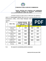 PMS Psychological Written Test Schedule 10 2017