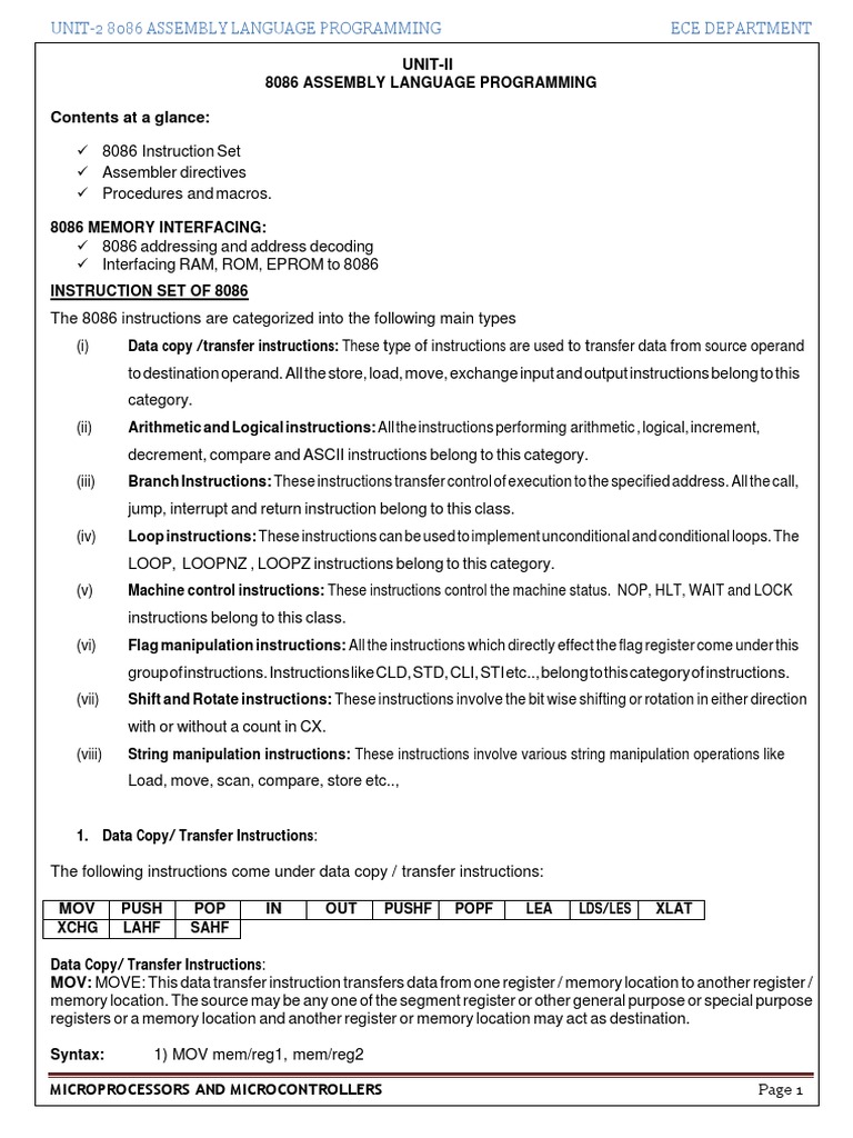 Unit-2 MPMC | PDF | Binary Coded Decimal | Assembly Language