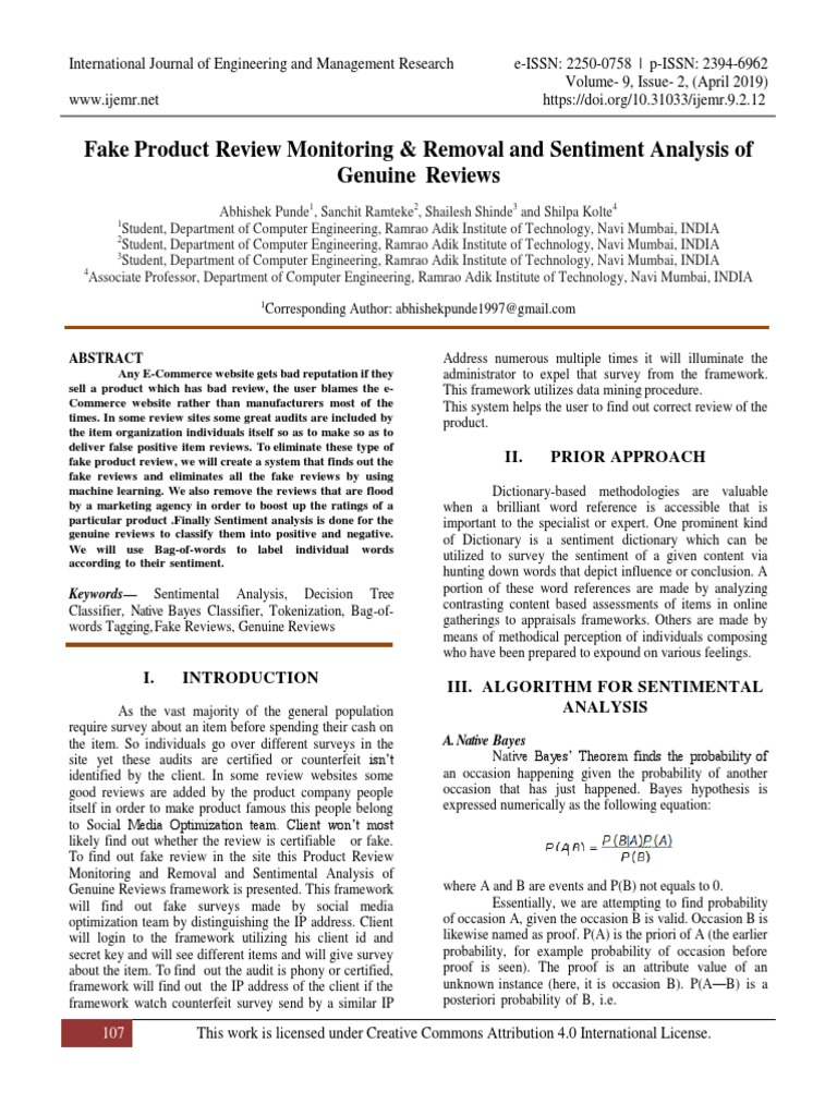 Fake Review Detection and Sentiment Analysis | PDF | Statistical ...