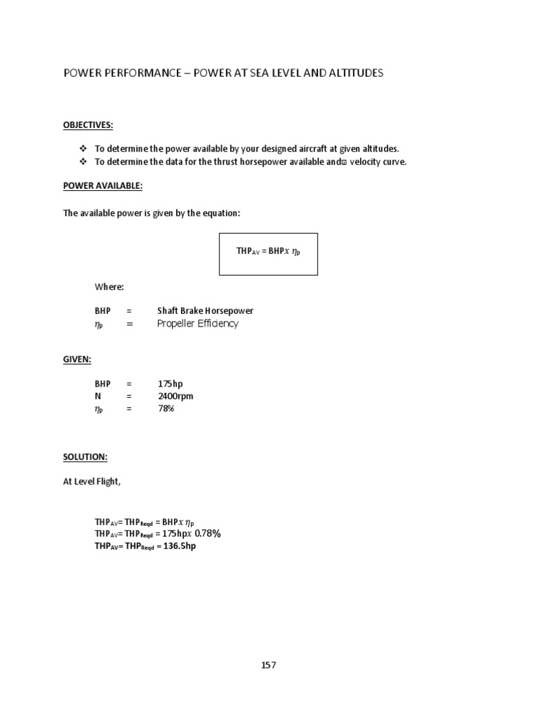 Power Performance Power at Sea Level and Altitudes Objectives PDF