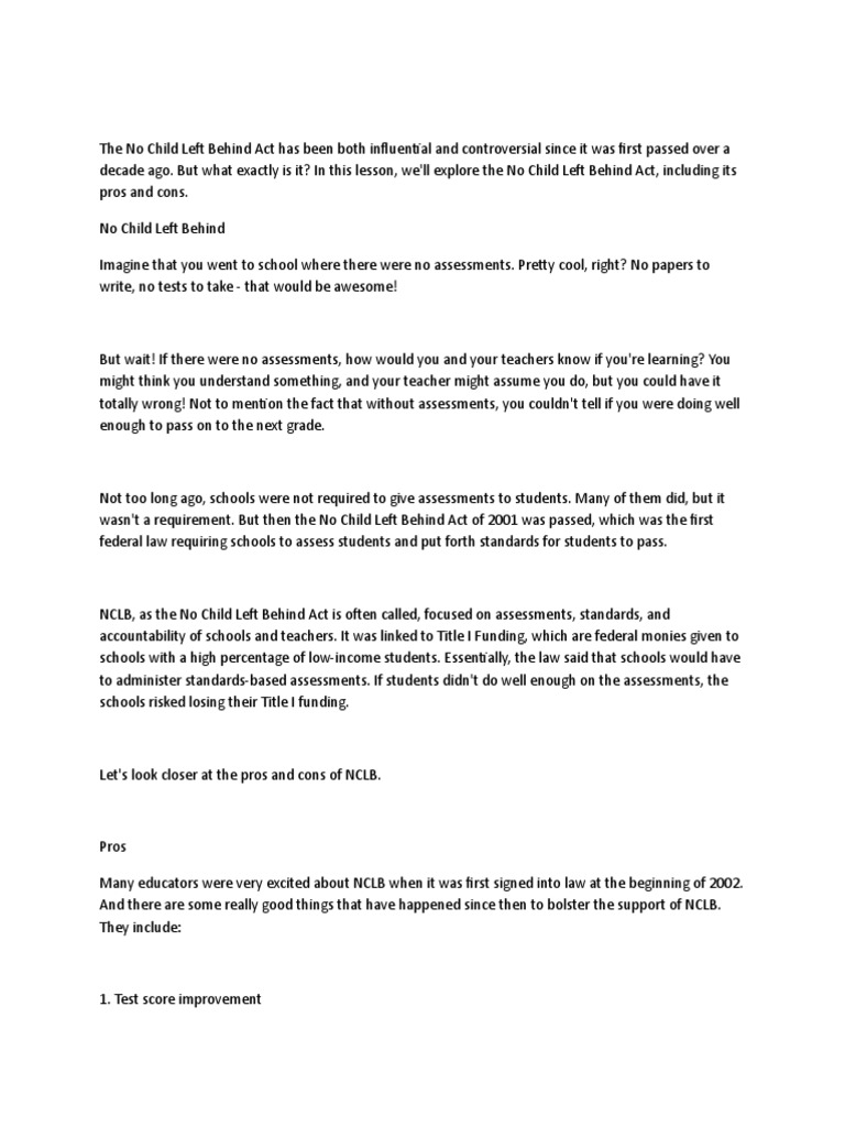Position Paper | PDF | No Child Left Behind Act | Education In The ...