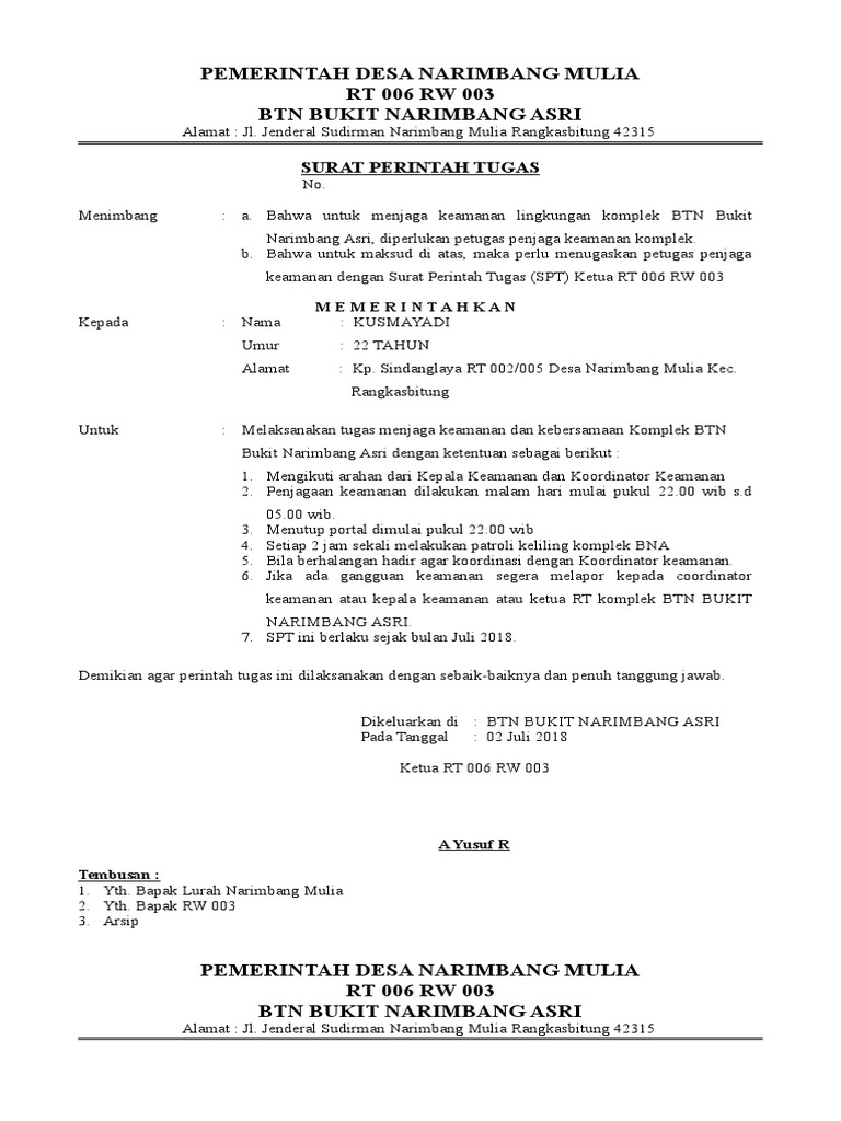 Contoh Surat Tugas Security Dokumen surat lamaran DOC.