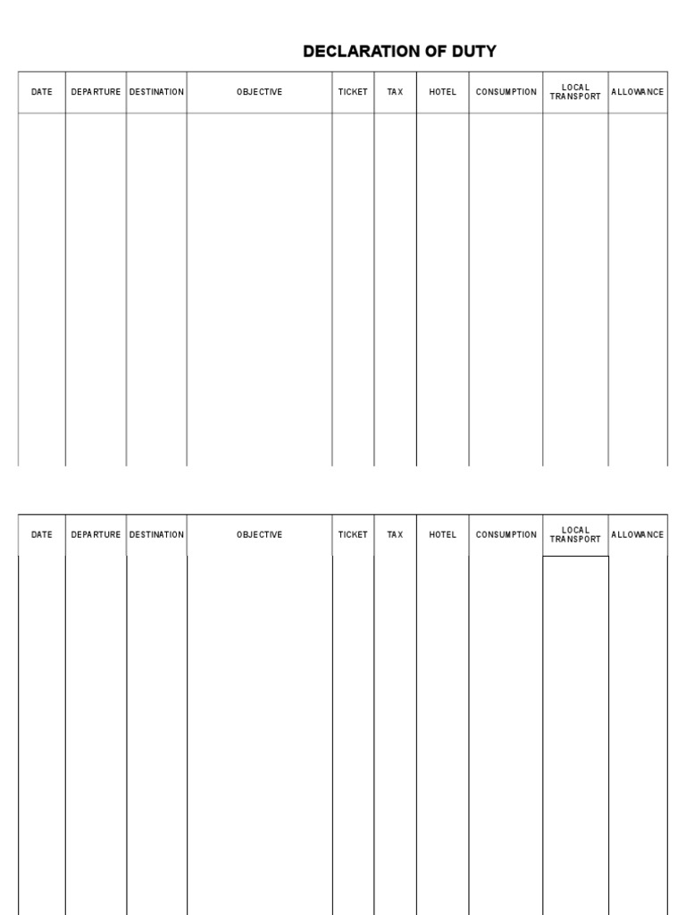 Duty Declaration Form Template | PDF