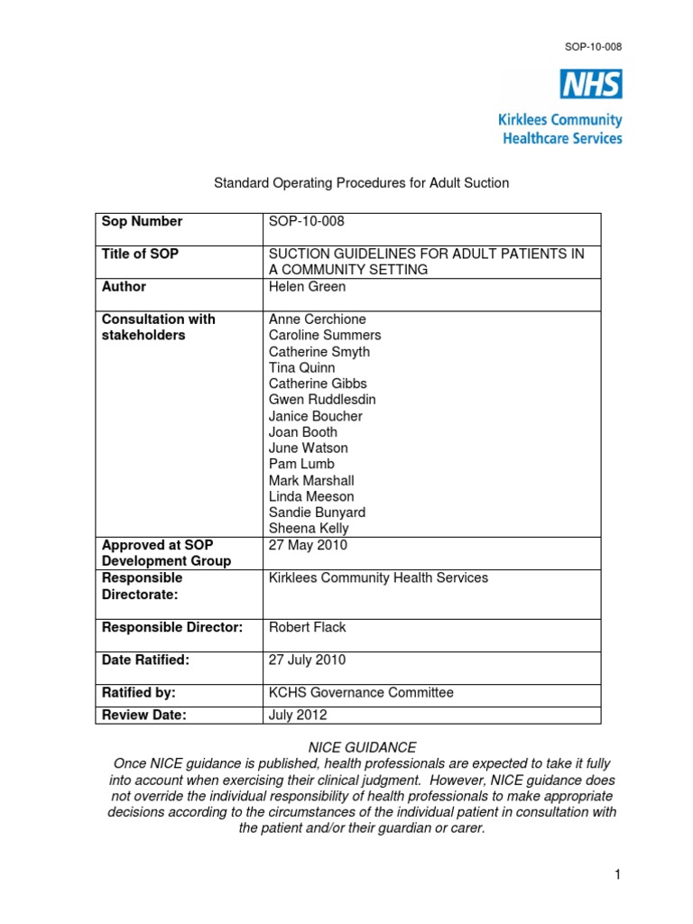 SOP-10-008 Suction July 20 2010 PDF | PDF | Catheter | Health Care