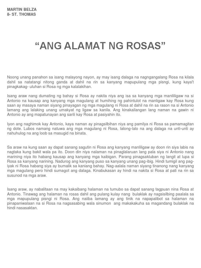 Dll Matatag Filipino 7 Quarter 2 Alamat Ng Rosas English Version