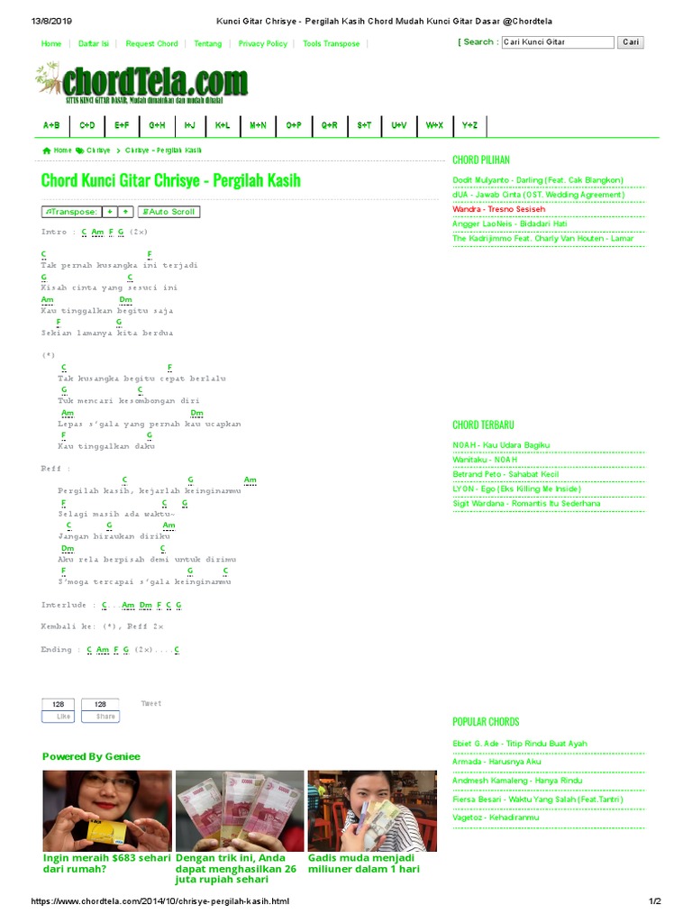 Kunci Gitar Lagu Kisah Kasih Di Sekolah Chordtela