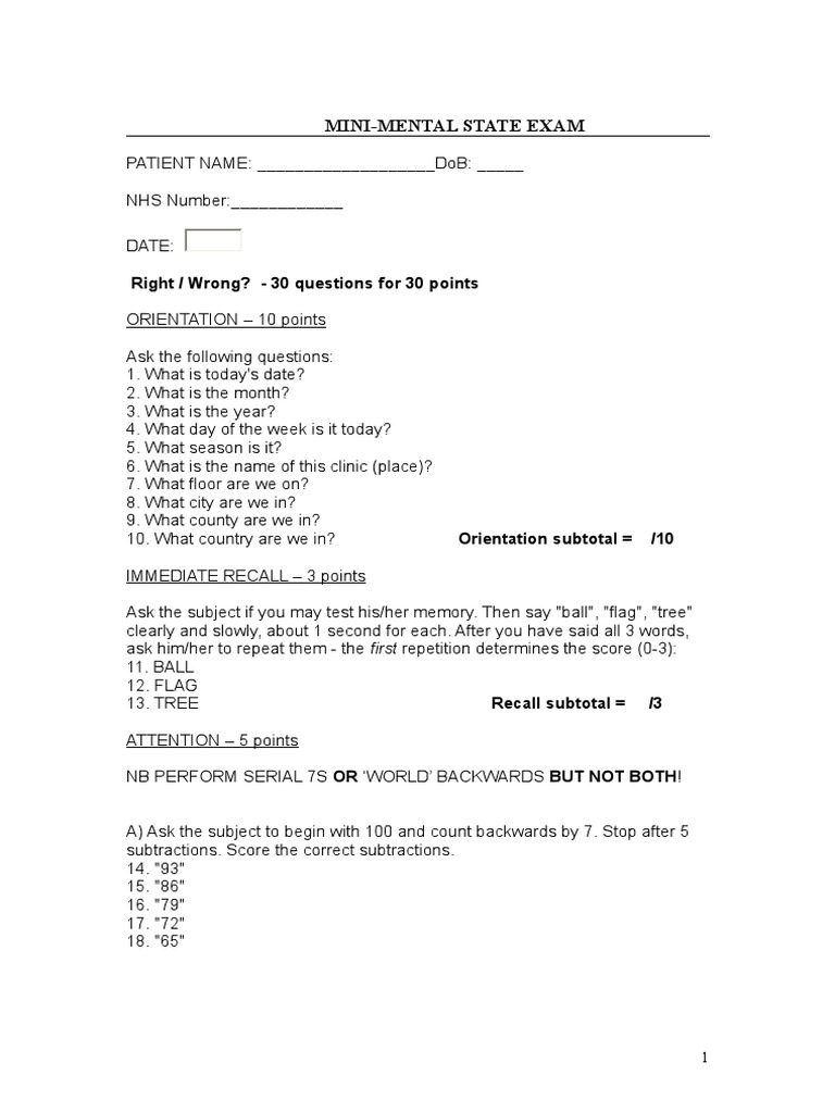 Mini Mental State Examination Guide | PDF | Cognitive Neuroscience ...