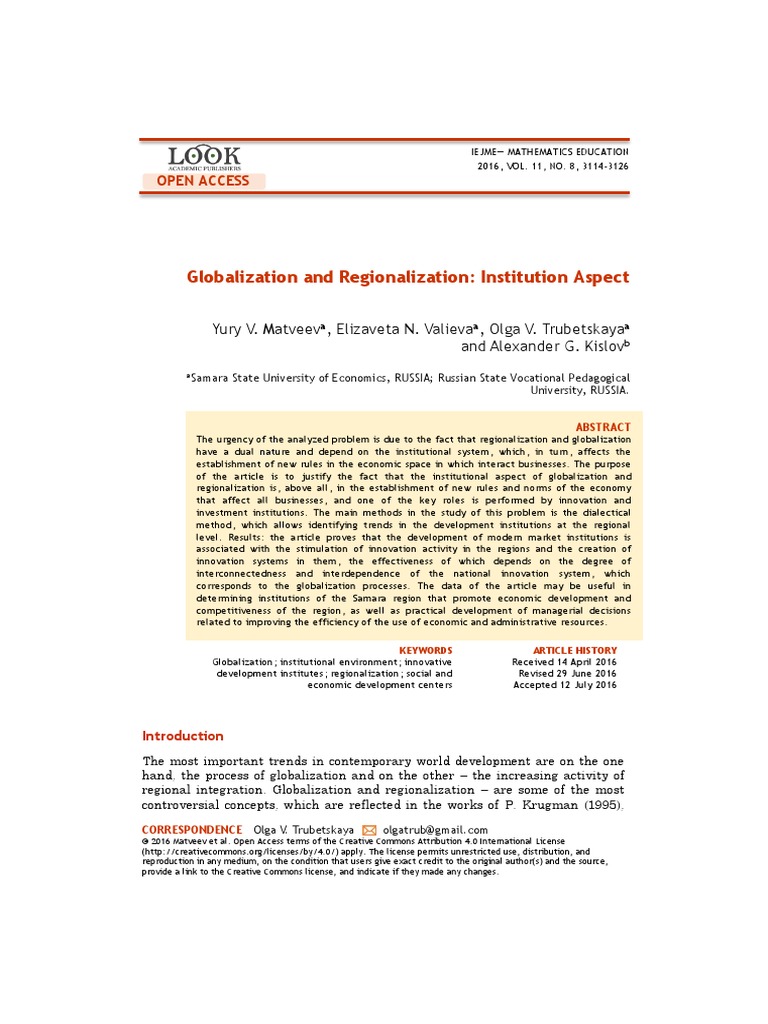 Globalization And Regionalization Pdf Economic Development Innovation