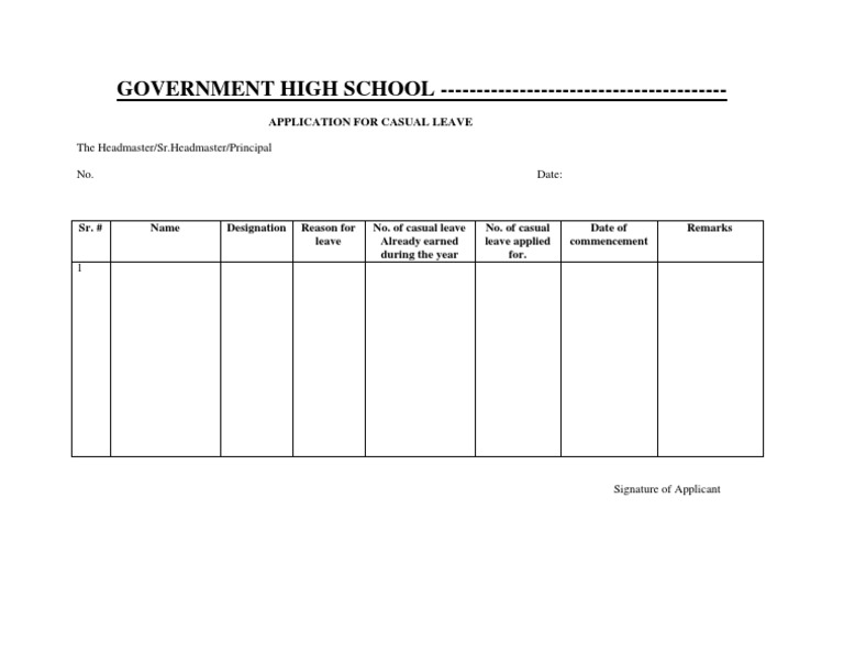 Application For Casual Leave For Staff | PDF