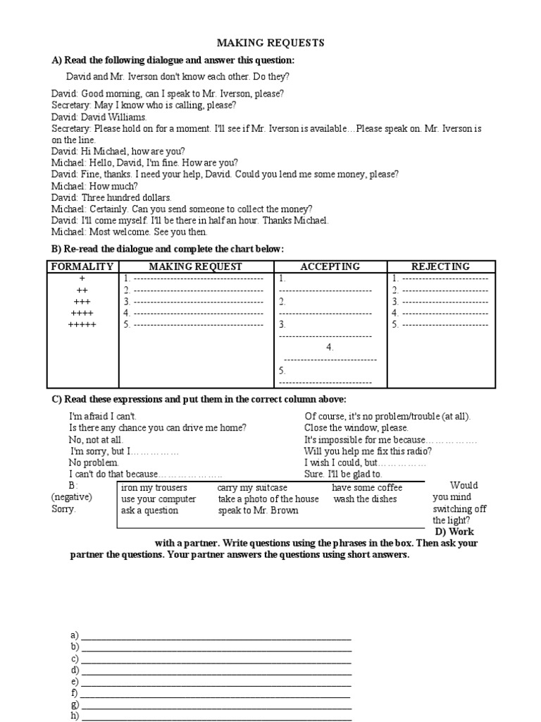 Asking Permission and Making Requests | PDF | Question