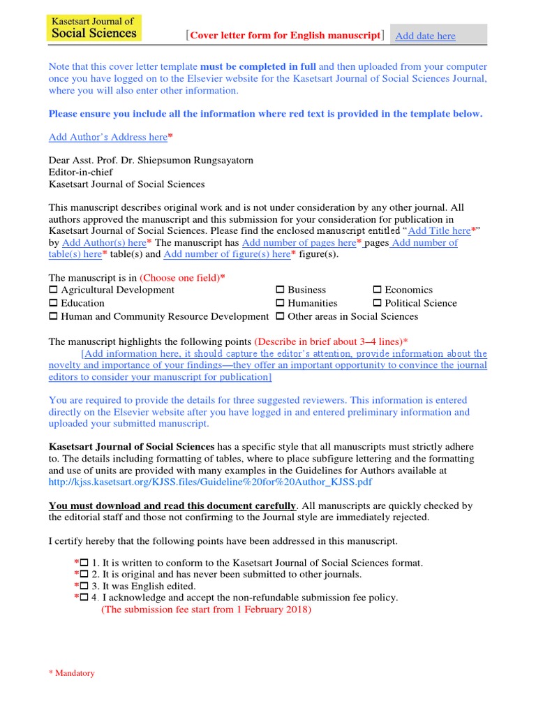 01 - Template of Cover Letter - KJSS-update | PDF | Academic 