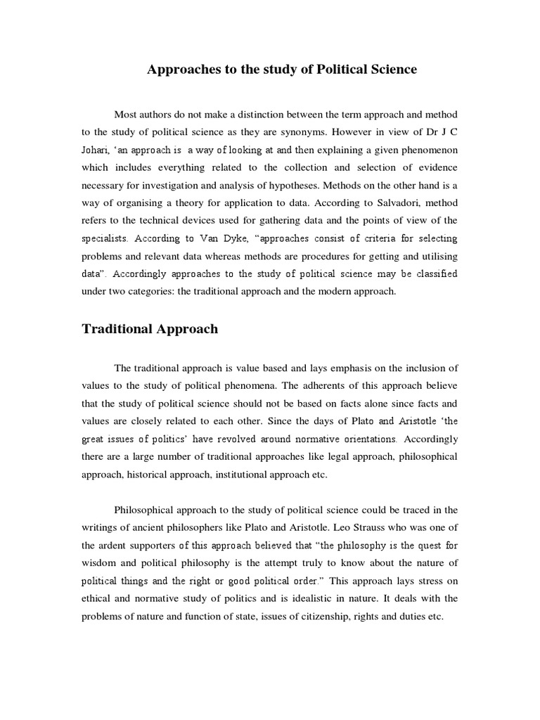 Approaches To The Study of Political Science PDF Political Science