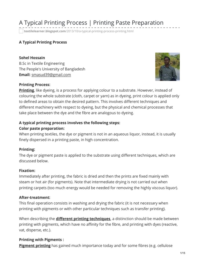 A Typical Printing Process Printing Paste Preparation | PDF | Dye ...