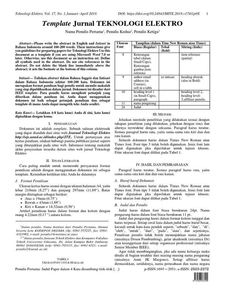Template Jurnal Teknologi Elektro | PDF