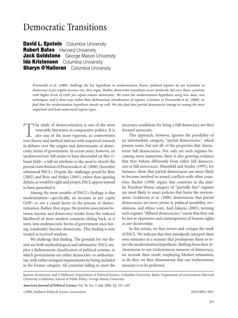 Democratic Transitions PDF | PDF | Modernization Theory | P Value