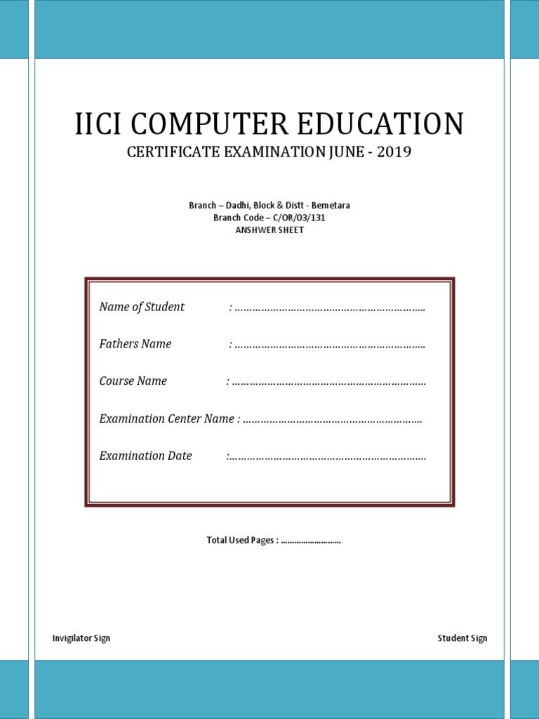 Iici Computer Education: Certificate Examination June - 2019 | PDF