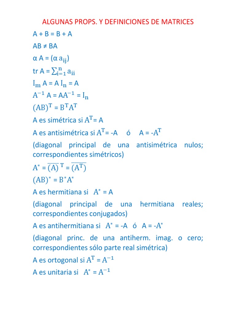 Propiedades de Matrices y Definiciones | PDF