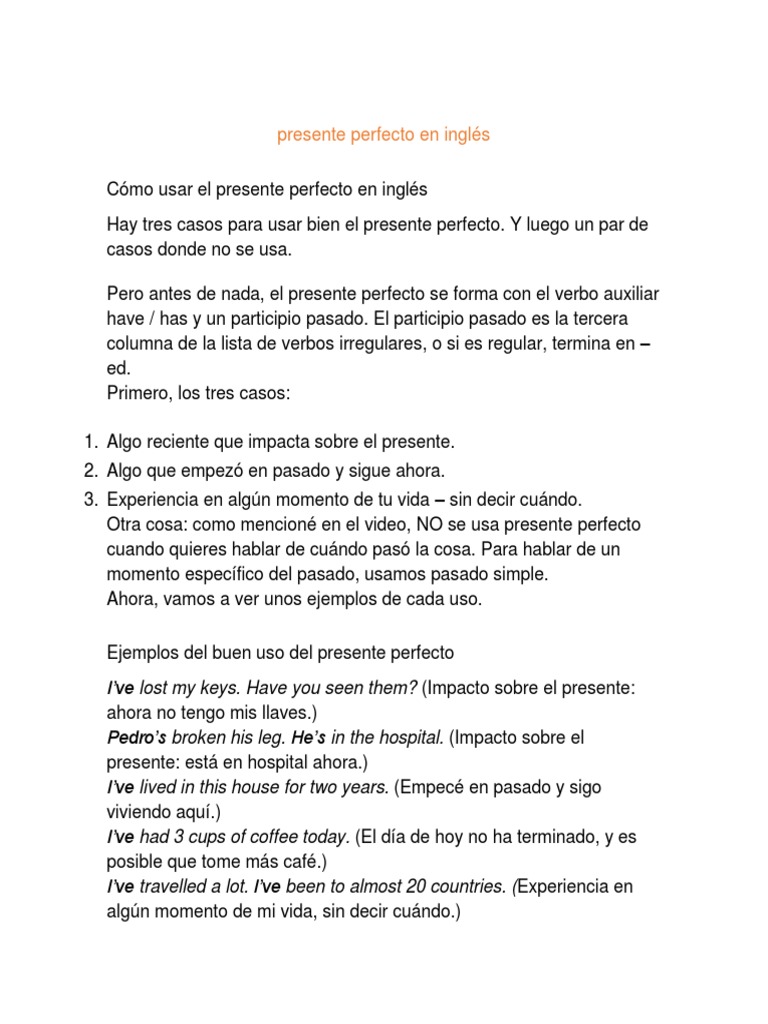 Presente Perfecto en Inglés | PDF | Gramática | Sintaxis