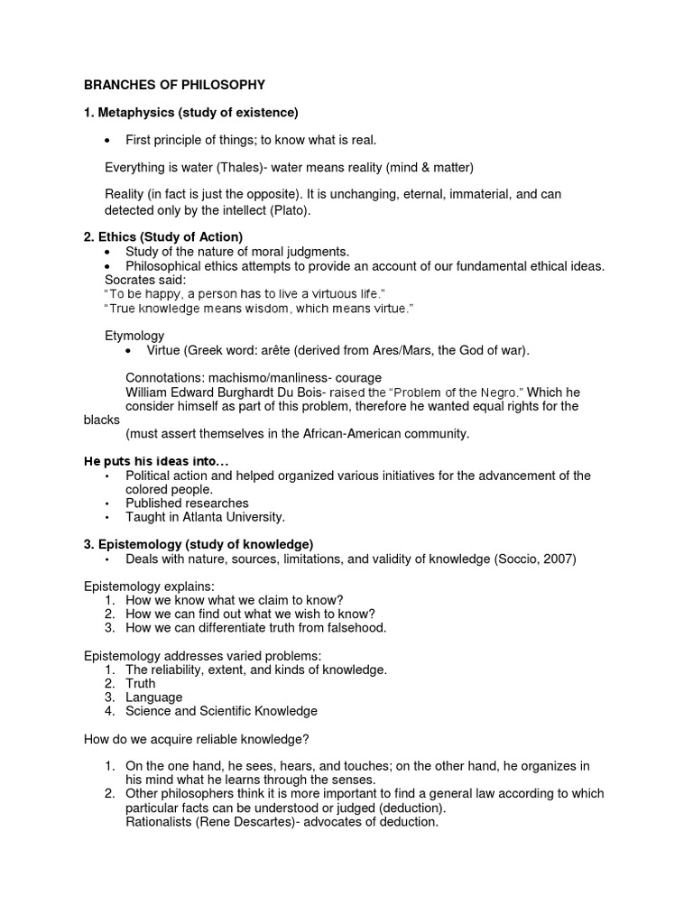 Branches of Philosophy PDF Stoicism Epistemology