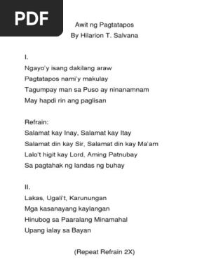 Awit Sa Pagtatapos Lyrics - awit tiwisita