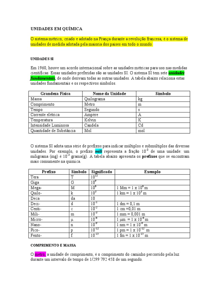 Unidades fundamentais do SI | PDF | Sistema internacional de unidades ...