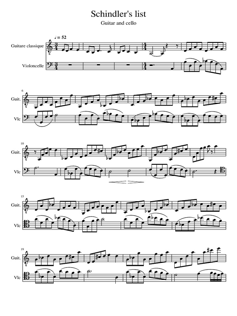 Schindler's List Guitar and Cello PDF Friction Musical Instruments