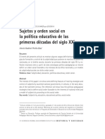 Sujetos y Orden Social en La Política Educativa de Las Primeras Décadas Del Siglo XX