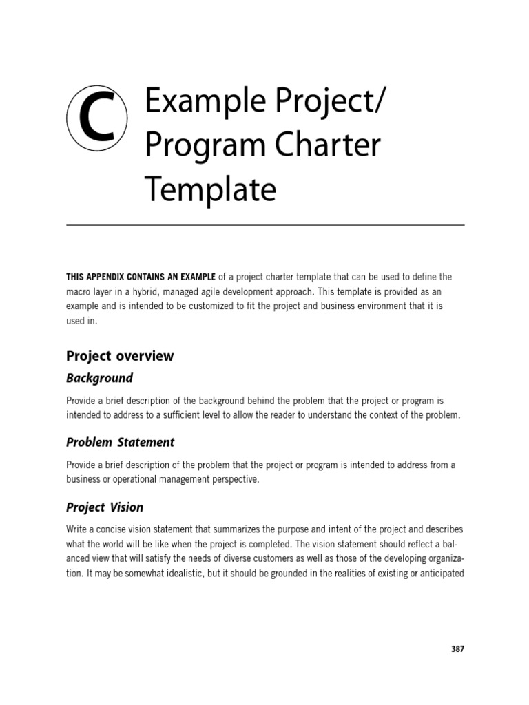 Agile Project Charter Template Example  Risk  Business