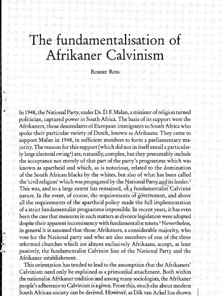 Afrikaner Calvlnism (R Ross) PDF Calvinism Max Weber